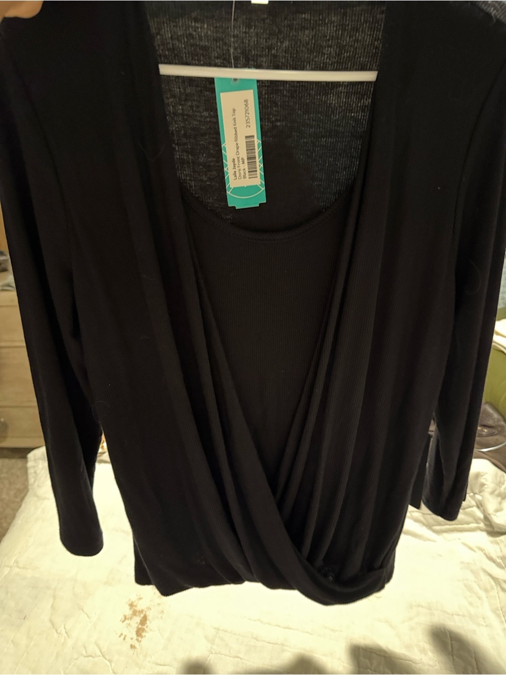Laila Jayde Black Long-Sleeve Wrap-Front Top